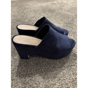 Loeffler Randall Amara Blue Velvet Platform Wedge Slides Shoes size 9.5